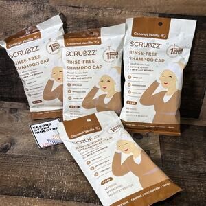 Scrubzz No Rinse Shampoo Cap Lot Of 4 Count Coconut Vanilla Travel Camping